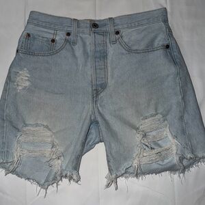 Levi 501 Light Blue Distressed Jean Shorts